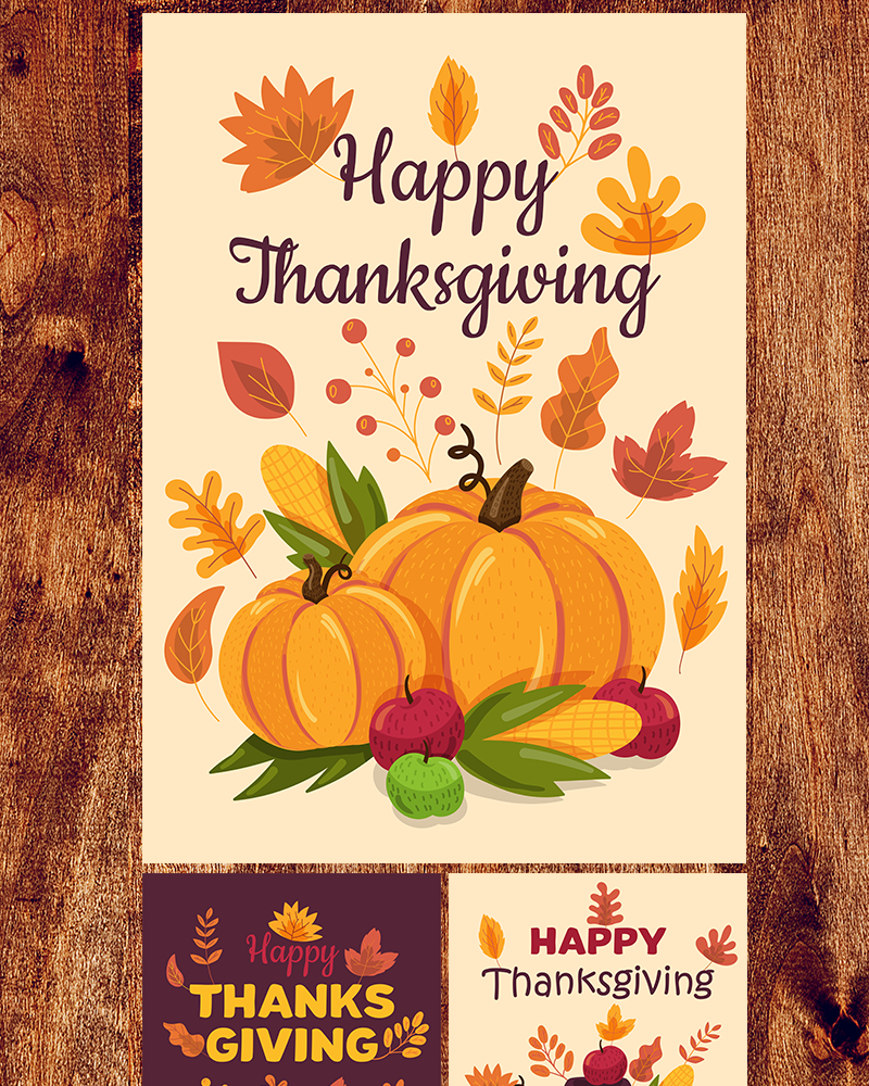 Happy Thanksgiving Day Banners Set - Illustration