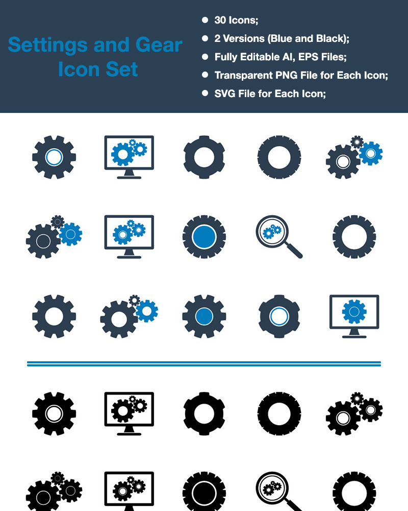 Settings & Gear - Premium Vector Icon Set - TemplateMonster