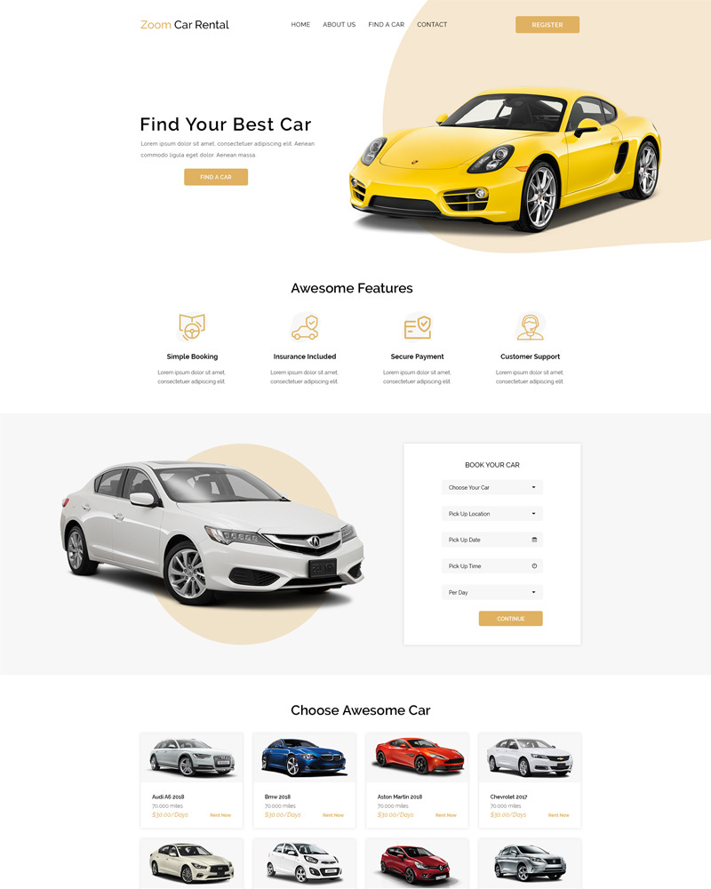 Zoom Car Rental PSD Template 90649 TemplateMonster