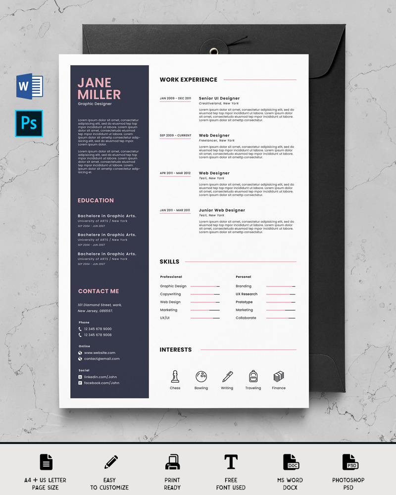 Jane Resume Template #90724 - TemplateMonster