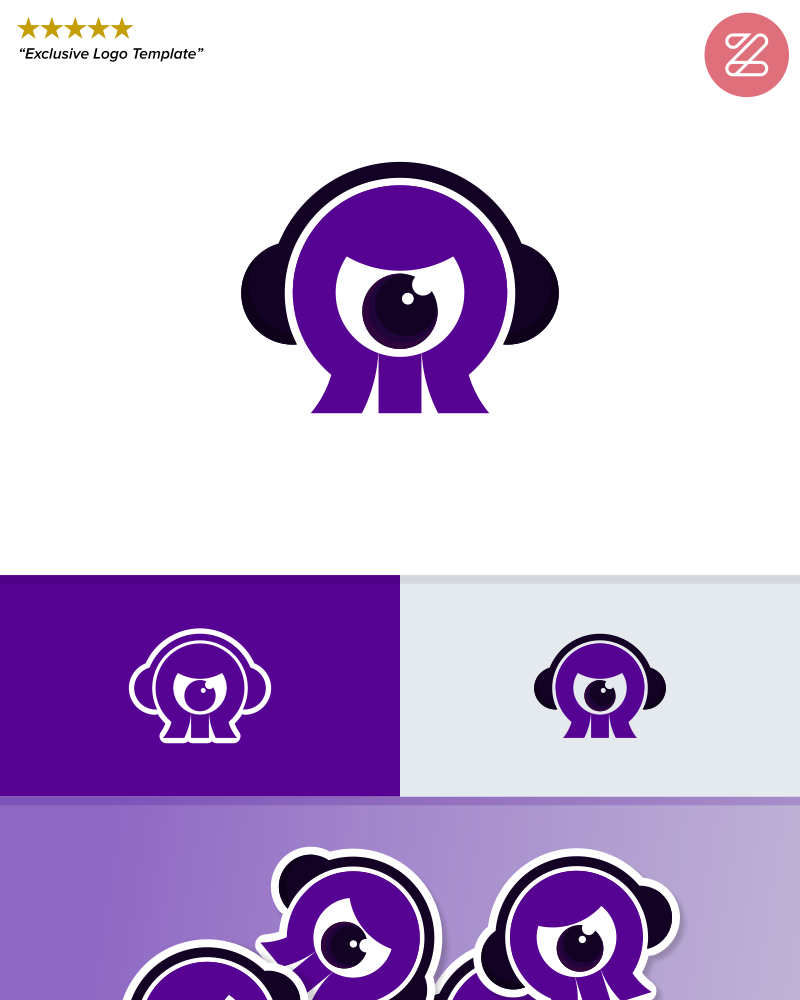Cute Monster With Headphone Logo Template TemplateMonster