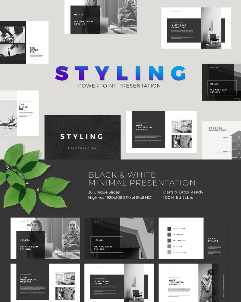 Styling Minimal Black Presentation PowerPoint template