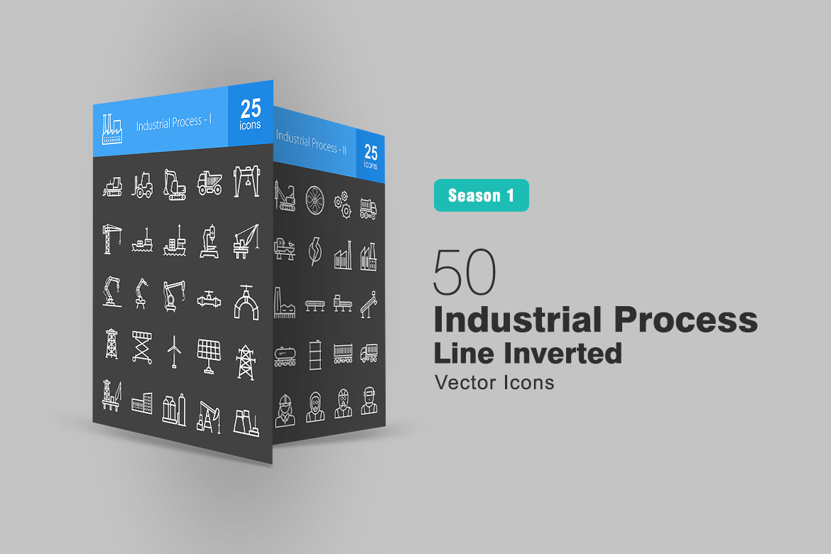 50 Industrial Process Line Inverted Icon Set