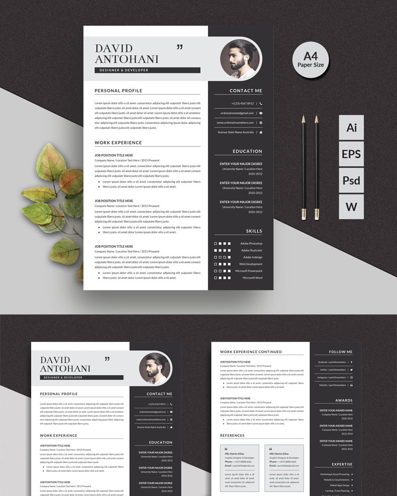 Antohani Modern Resume Template #93543 - TemplateMonster