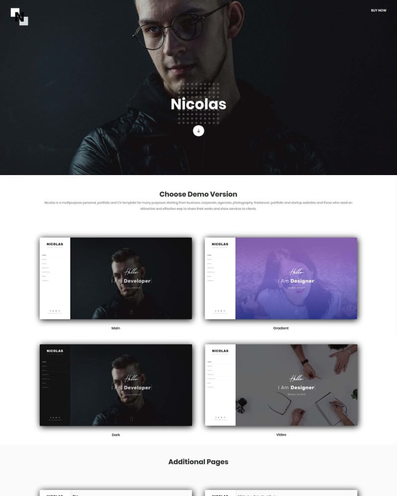 Nicolas - Multipurpose Personal, Portfolio and CV Landing Page Template