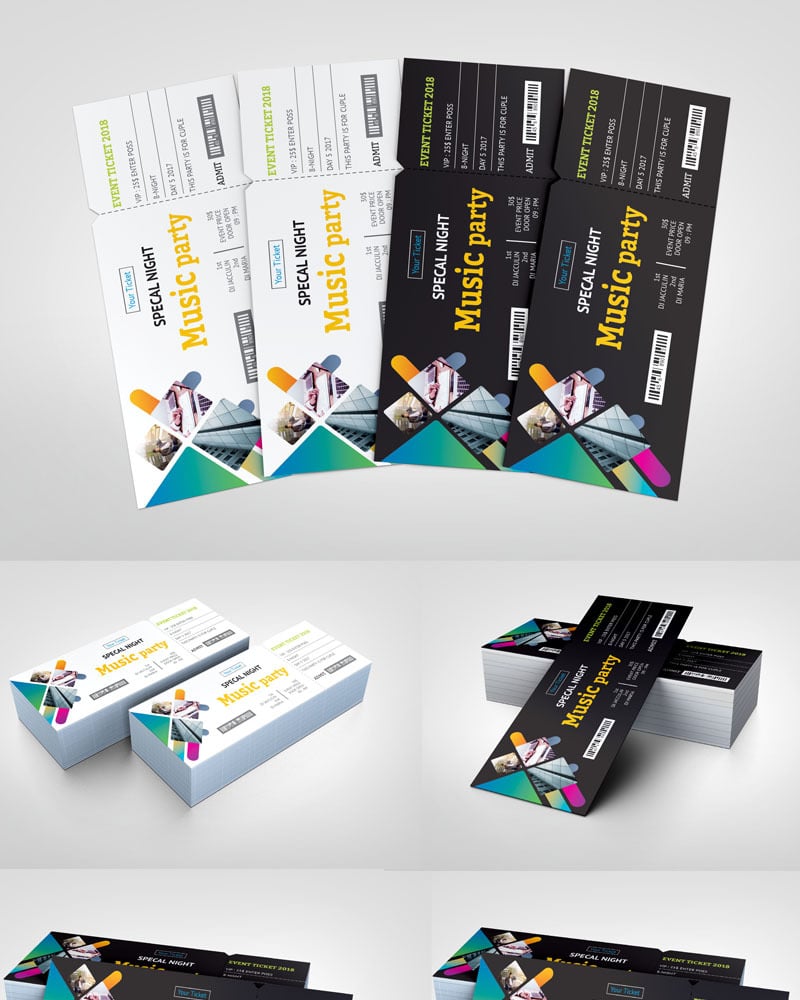 Dark Color Event Ticket - Corporate Identity Template