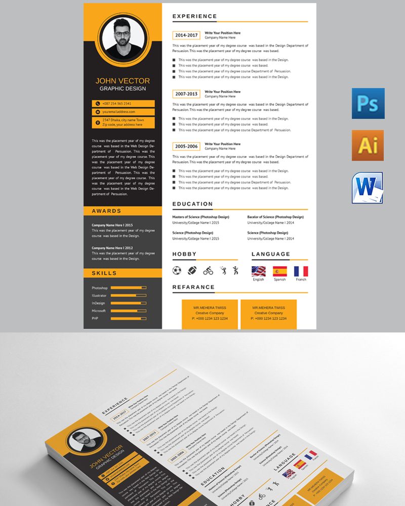 Professional Orange Resume Template #99989 - TemplateMonster