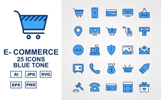 25 Premium E-Commerce Blue Tone Pack Icon Set