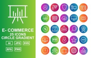 25 Premium E-Commerce Circle Gradient Icon Set