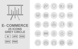 25 Premium E-Commerce Grey Circle Icon Set