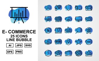 25 Premium E-Commerce Line Bubble Icon Set