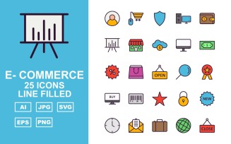 25 Premium E-Commerce Line Filled Pack Icon Set
