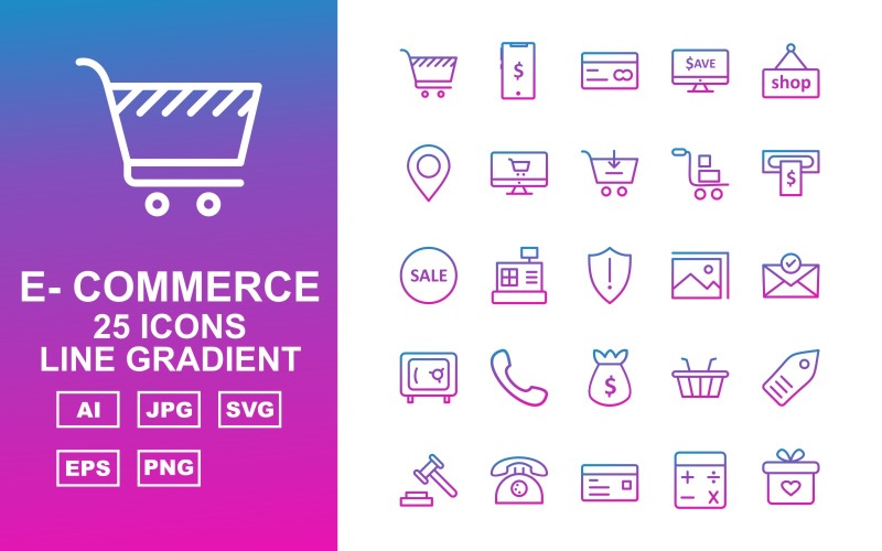 25 Premium E-Commerce Line Gradient Pack Icon Set