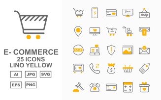 25 Premium E-Commerce Lino Yellow Pack Icon Set
