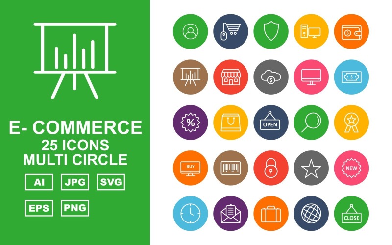 25 Premium E-Commerce Multi Circle Icon Set