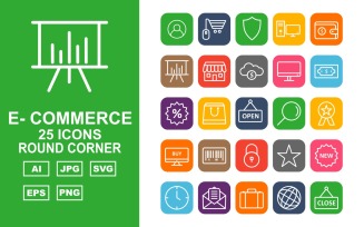 25 Premium E-Commerce Round Corner Icon Set