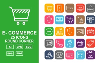 25 Premium E-Commerce Round Corner Pack Icon Set