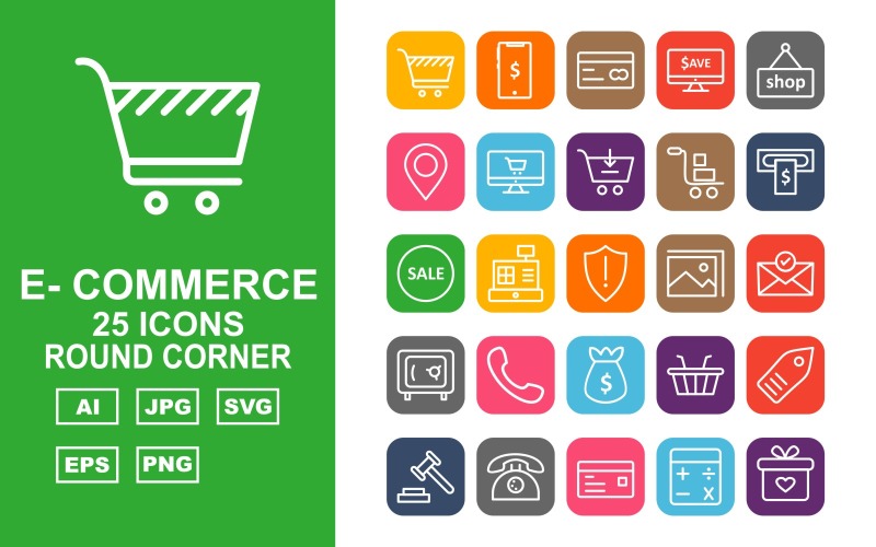 25 Premium E-Commerce Round Corner Pack Icon Set
