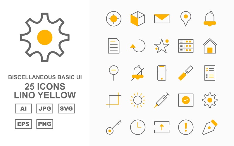 25 Premium Miscellaneous Lino Yellow Pack Icon Set