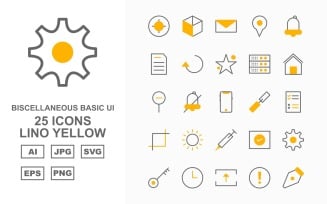 25 Premium Miscellaneous Lino Yellow Pack Icon Set