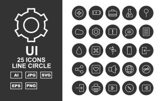 25 Premium UI Line Circle Pack Icon Set