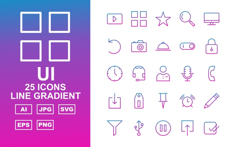 25 Premium UI Line Gradient Icon Set