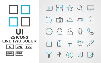 25 Premium UI Line Two Color Pack Icon Set