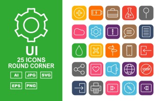 25 Premium UI Round Corner Icon Set