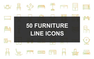 50 Furniture Line Gradient Icon Set