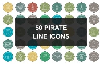 50 Pirate Line With Multicolor Background Icon Set