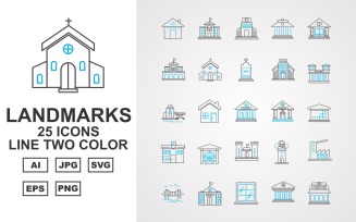 25 Premium Building & Landmarks Line Two Color Pack Icon Set