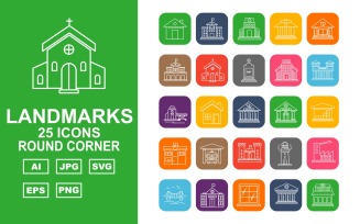25 Premium Building & Landmarks Round Corner Icon Set
