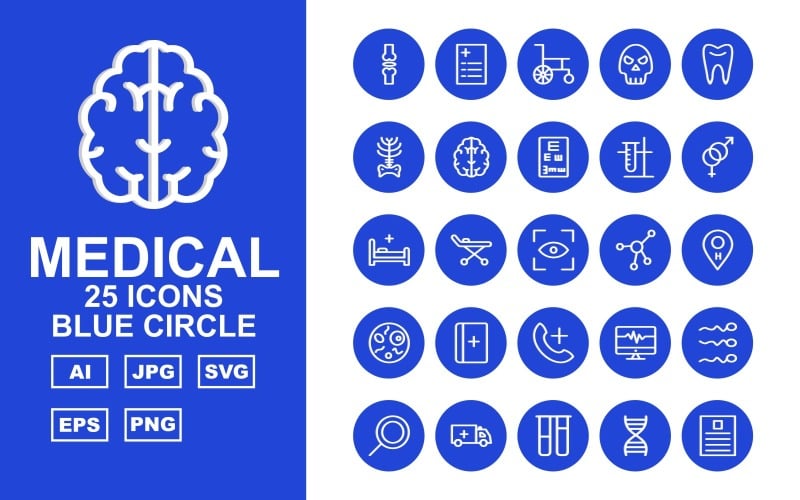 25 Premium Medical Blue Circle Icon Set