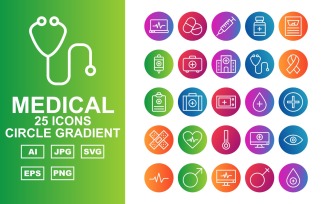 25 Premium Medical Circle Gradient Pack Icon Set