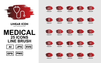 25 Premium Medical Line Brush Pack Icon Set