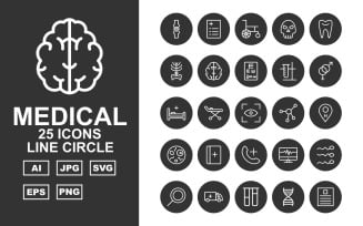 25 Premium Medical Line Circle Pack Icon Set