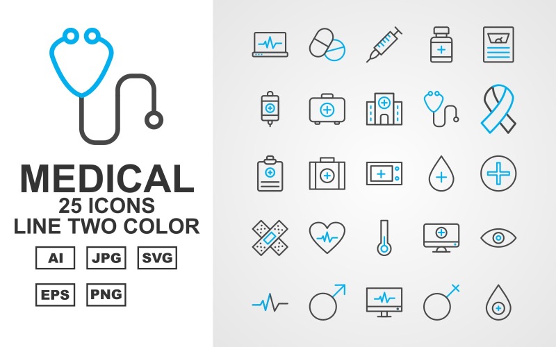 25 Premium Medical Line Two Color Icon Set