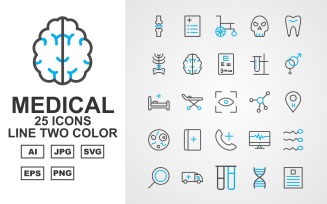 25 Premium Medical Line Two Color Pack Icon Set