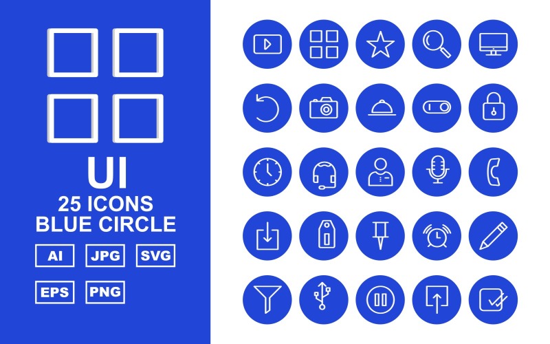 25 Premium UI Blue Circle Pack Icon Set