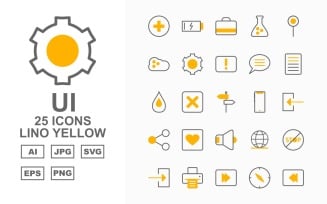 25 Premium UI Lino Yellow Icon Set