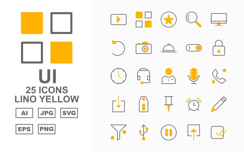 25 Premium UI Lino Yellow Pack Icon Set