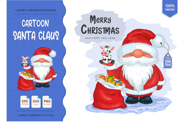 Santa Claus with a Bull - Vector Image Vector Graphic