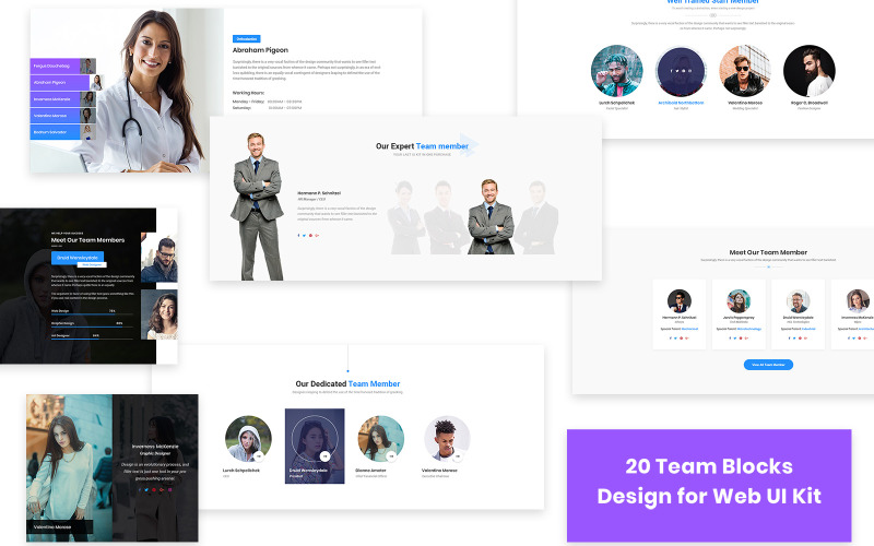 20 Team Blocks Design for Web-UI Kit UI Element