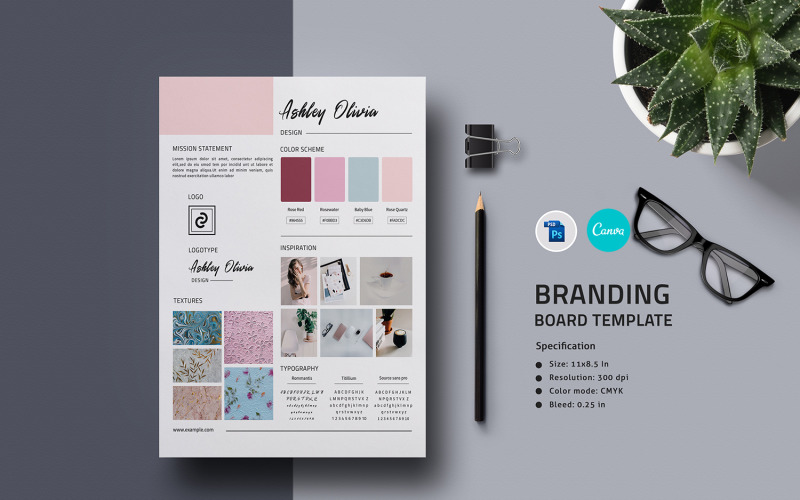 Branding Board Template. Photoshop and Canva Corporate Identity