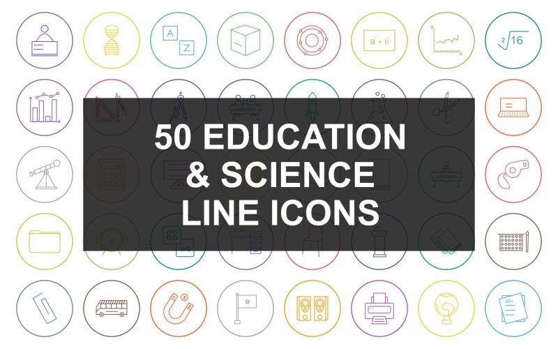 50 Education & Science Line Round Circle Iconset Icon Set