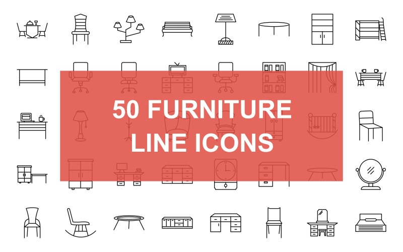 50 Furniture Line Black Iconset Icon Set