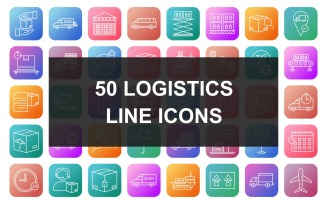 50 Logistics Line Square Round Gradient Icon set