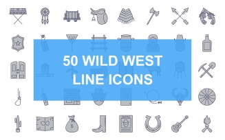 50 Wild West Line Filled Icon set