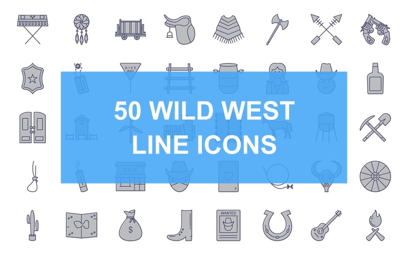 50 Wild West Line Filled Icon set Icon Set