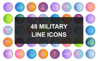 48 Military Line Gradient Round Iconset